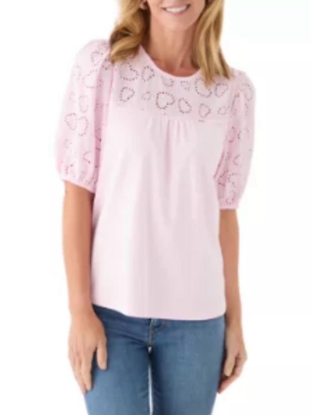 crown & ivy Pale Pink Eyelet Puff Sleeve Blouse